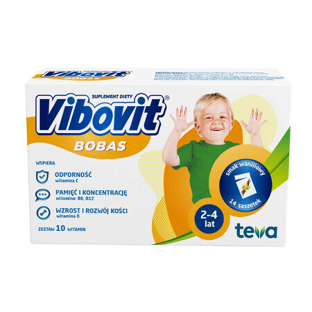 Vibovit Bobas, pentru copii cu vârsta cuprinsă între 2 și 4 ani, aromă de vanilie, 14 pliculețe