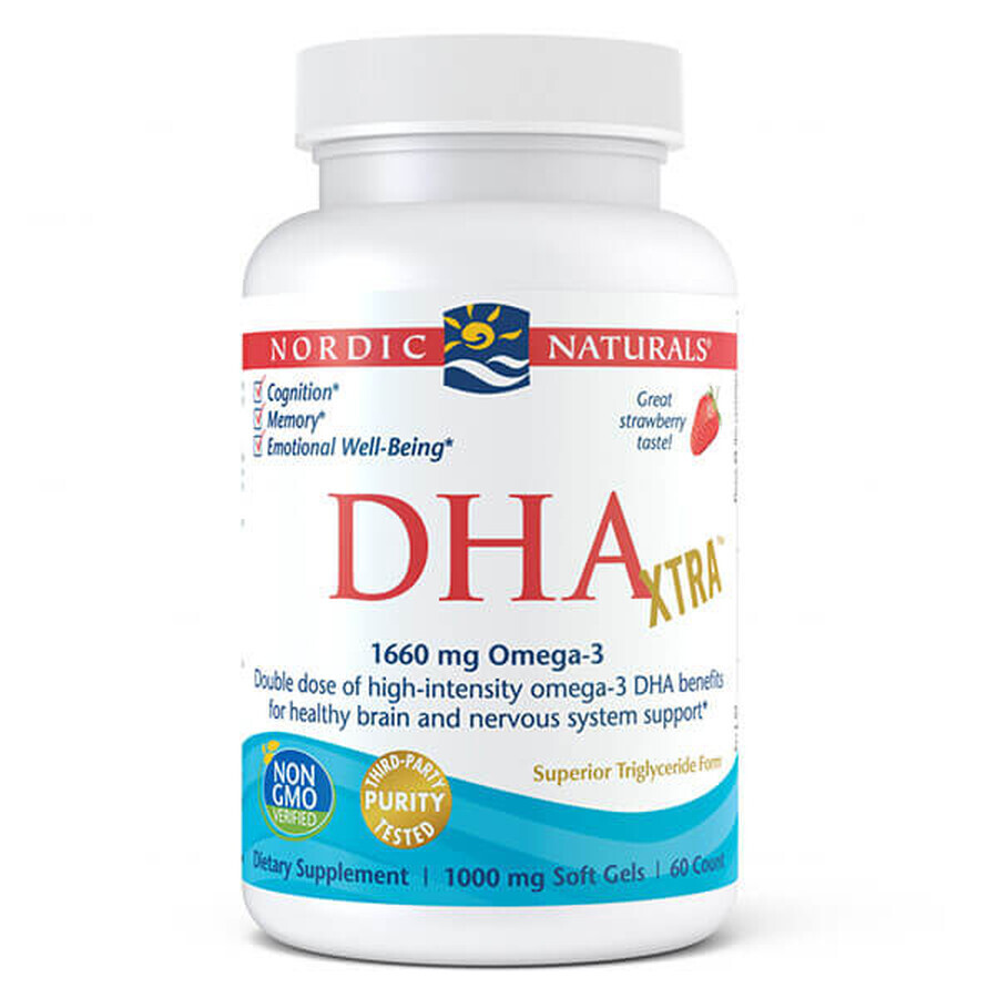 Nordic Naturals DHA Xtra, Omega-3 1660 mg, sabor fresa, 60 cápsulas