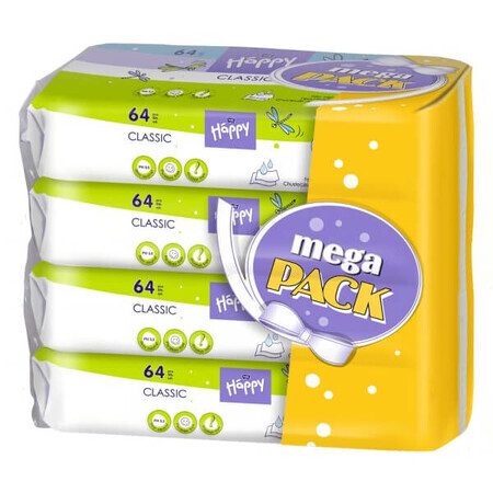 Bella Baby Happy, wet wipes, allantoin and vitamin E, Classic, 4 x 64 pcs