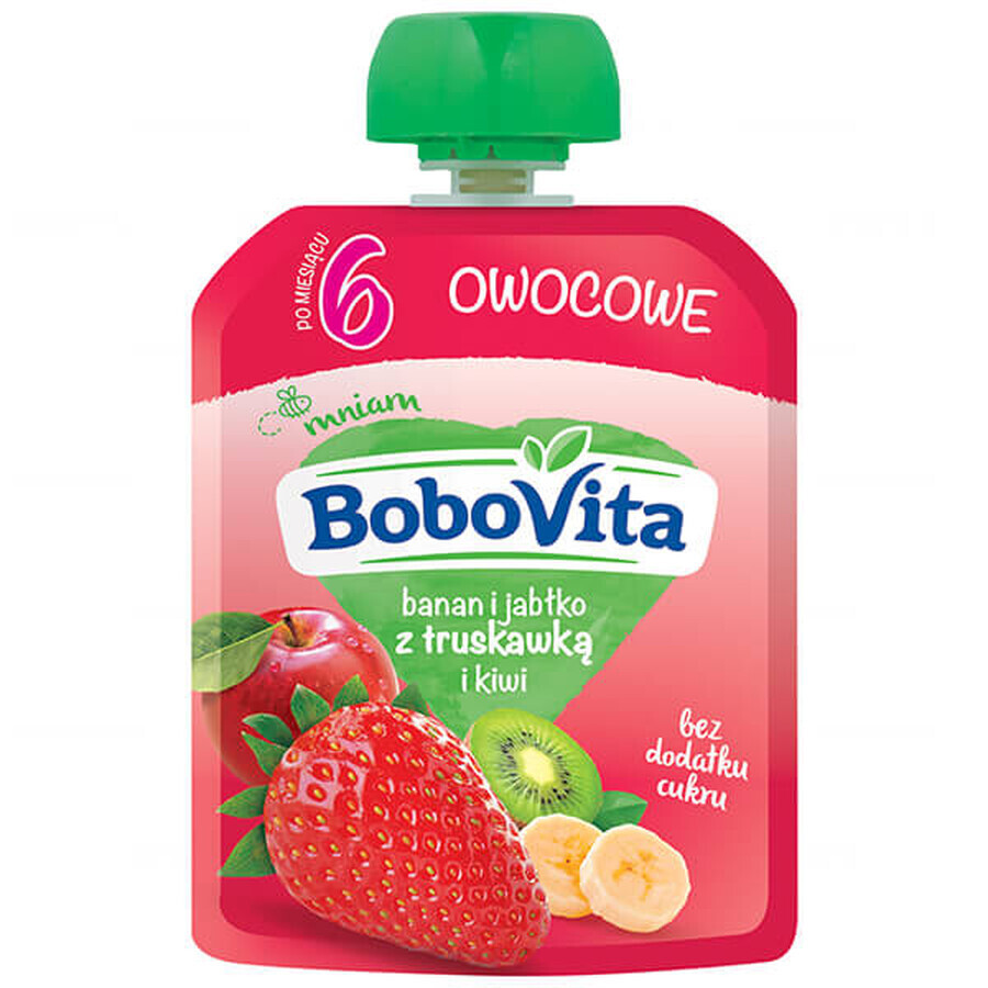 BoboVita Mousse într-un tub, banane și mere cu căpșuni și kiwi, după 6 luni, 80 g