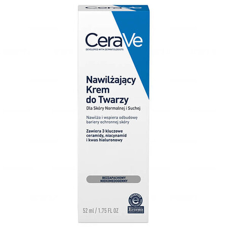 CeraVe, crema idratante con ceramidi per il viso, pelle normale e secca, 52 ml