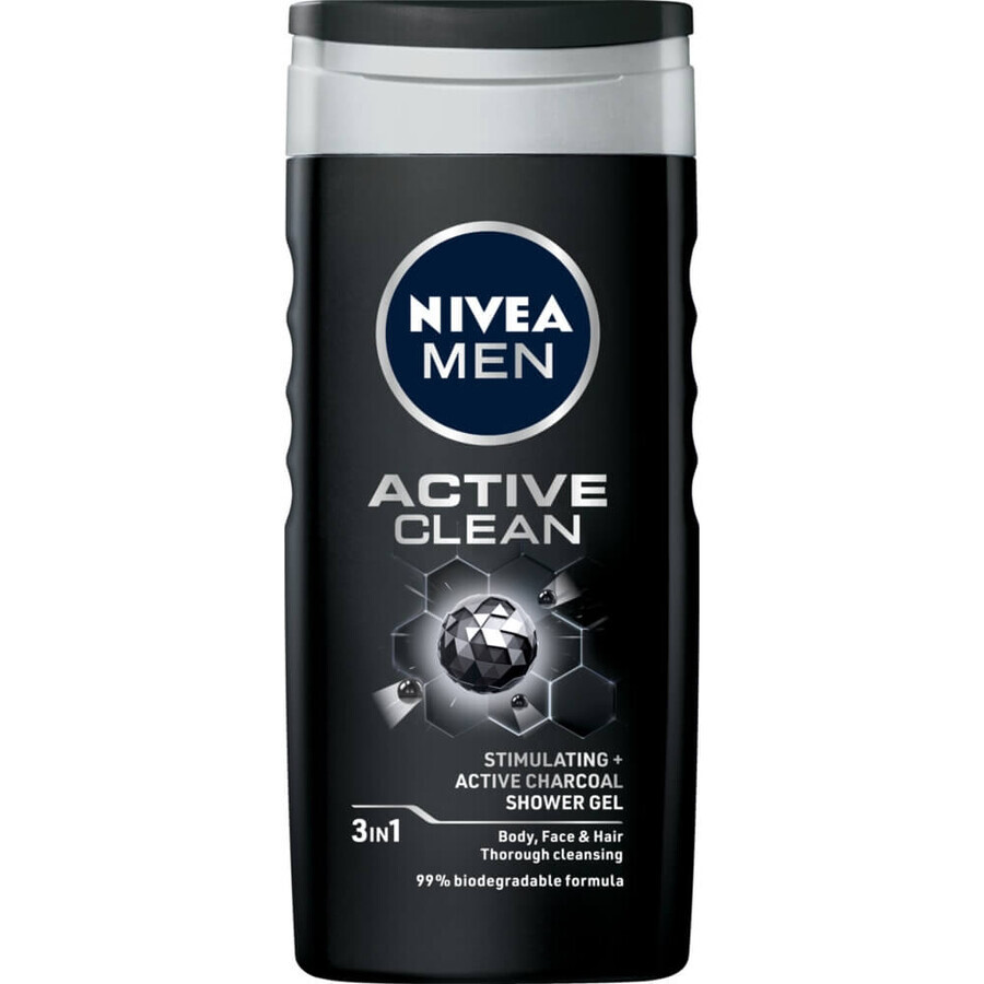 Nivea Men, 3-in-1 Duschgel für Gesicht, Körper und Haar, Active Clean, 250 ml