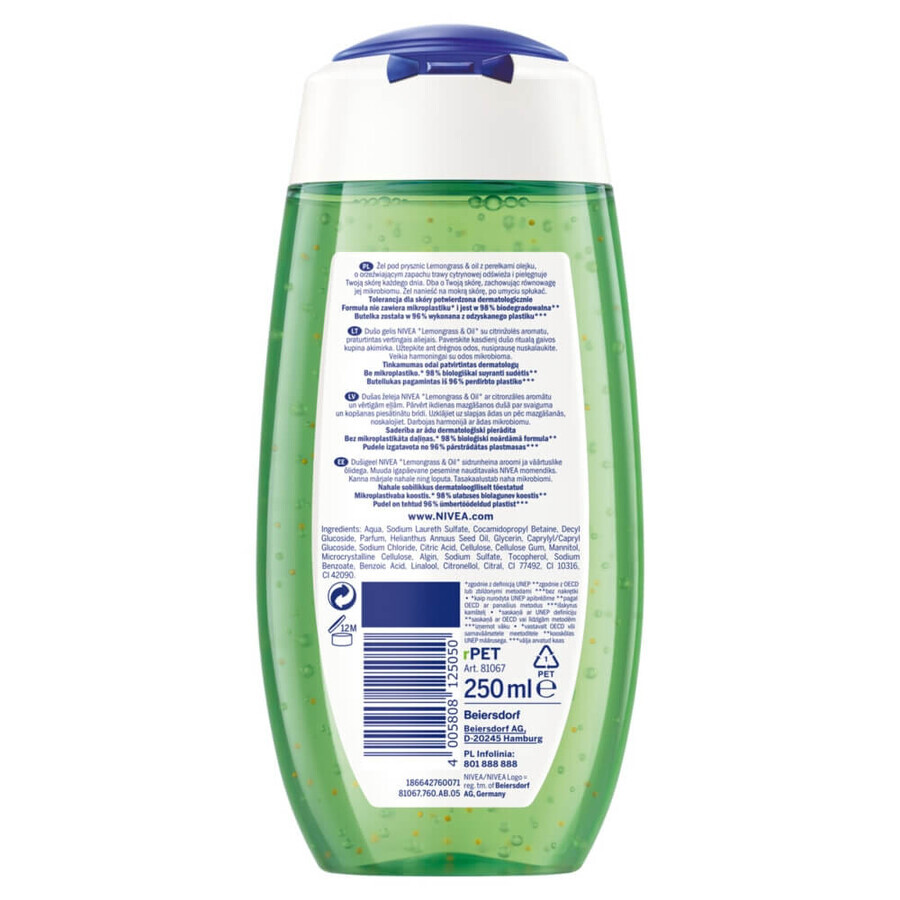 Nivea, gel de ducha, hierba de limón y aceite, 250 ml