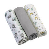 BabyOno, muslin diaper, 70 cm x 70 cm, gray, 3 pcs