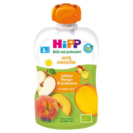 Mousse di frutta HiPP Bio, mela, mango, pesca, dopo 6 mesi, 100 g