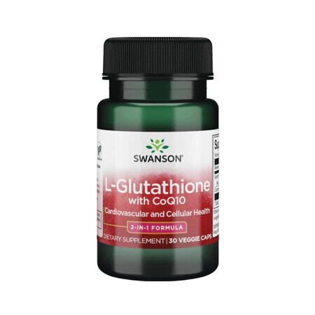 Swanson L-Glutationa cu CoQ10, L-glutationa 200 mg + coenzima Q10 100 mg, 30 capsule vegetariene