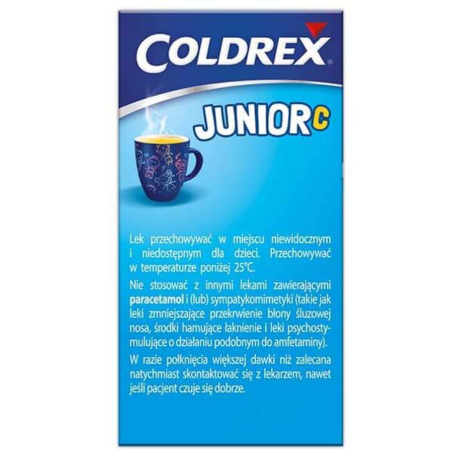 Coldrex Junior C 300 mg + 20 mg +5 mg, pulbere pentru soluție orală pentru copii cu vârsta între 6-12 ani, aromă de lămâie, 10 plicuri