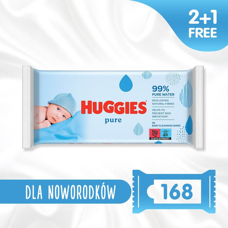 Huggies Pure, Baby-Feuchttücher, 3 x 56 Stück