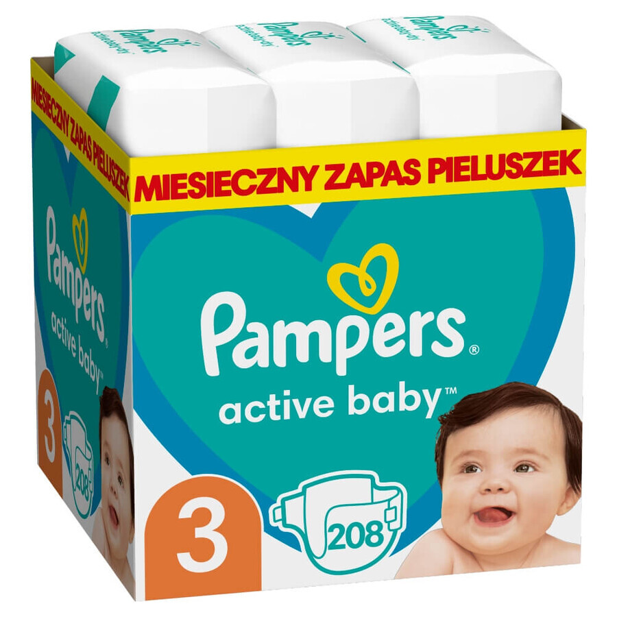 Pampers Active Baby, pannolini, taglia 3, 6-10 kg, 208 pz.