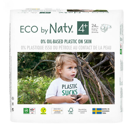 Eco By Naty, Biologische wegwerpluiers maat 4+, 9-20 kg, 42 stuks