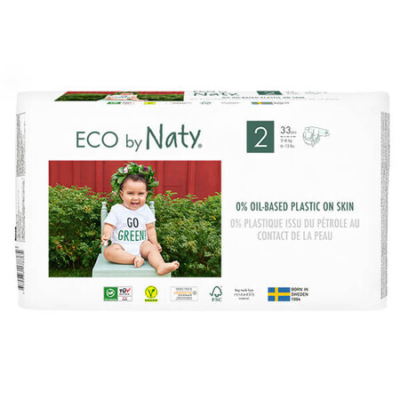 Eco By Naty, pannolini usa e getta ecologici, taglia 2, 3-6 kg, 33 pz.