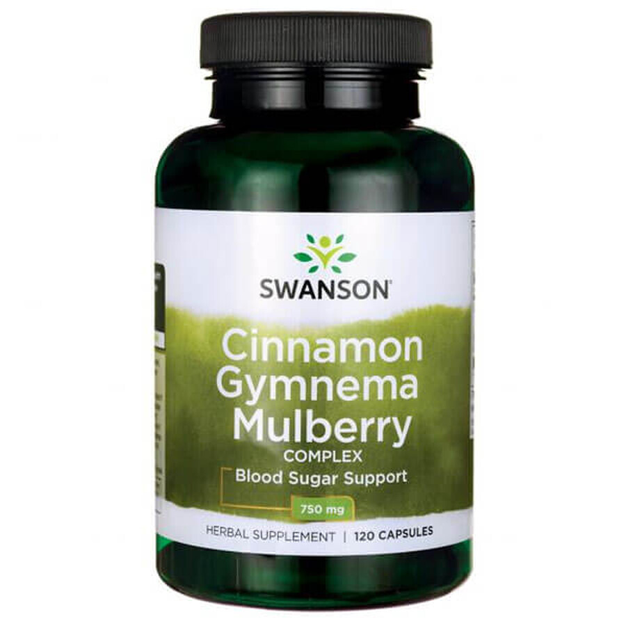 Swanson Cinnamon Gymnema Mulberry Complex, cannella, gymnema e gelso, 120 capsule