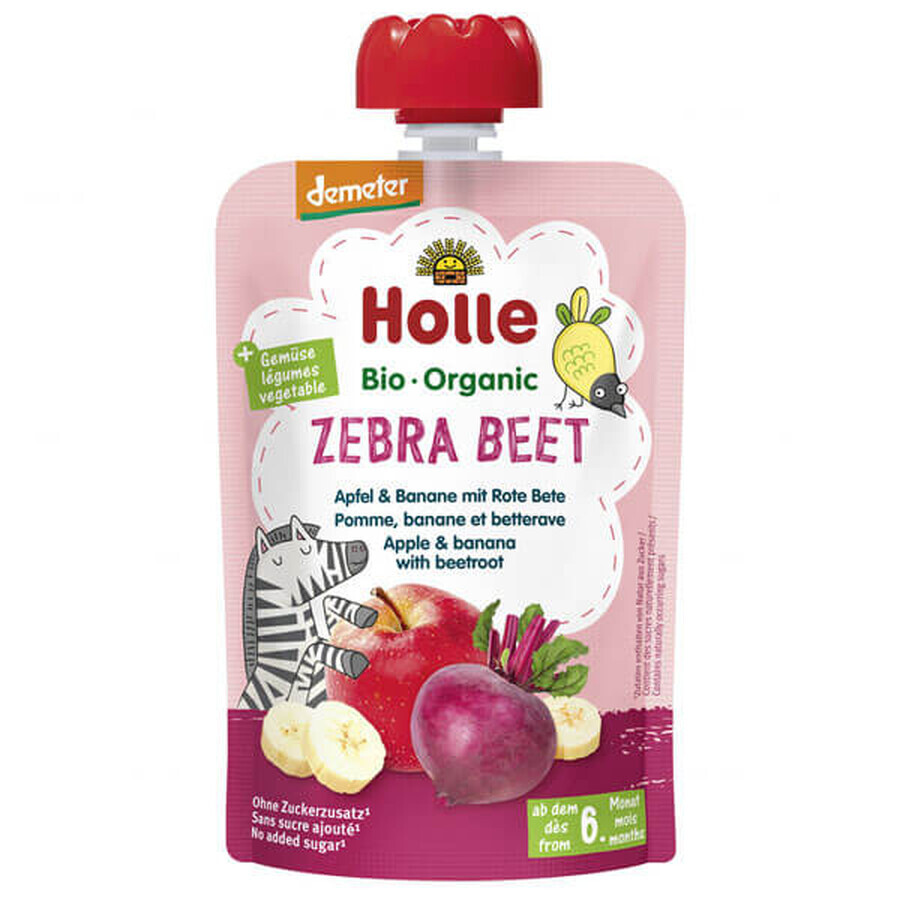 Holle, Fruchtmousse in der Tube, Zebra Rote Bete, Apfel, Banane und Rote Bete, nach 6 Monaten, 100 g