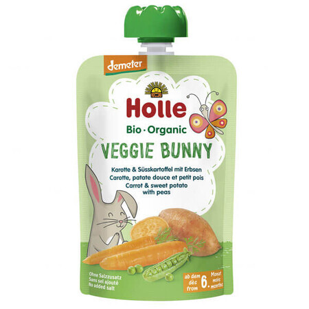 Holle Bio Veggie Bunny, Gemüsemousse in der Tube, Karotte, Süßkartoffel, Erbsen, nach 6 Monaten, 100 g