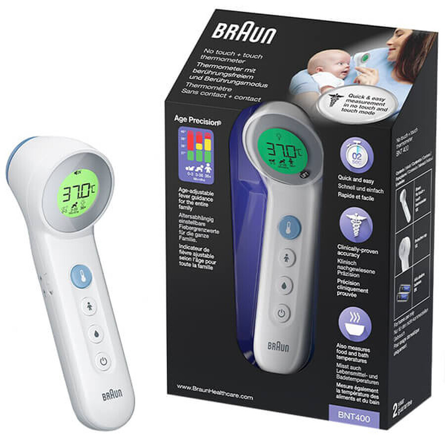 Braun BNT 400, berührungsloses 5-in-1-Stirnthermometer mit Age Precision, weiß