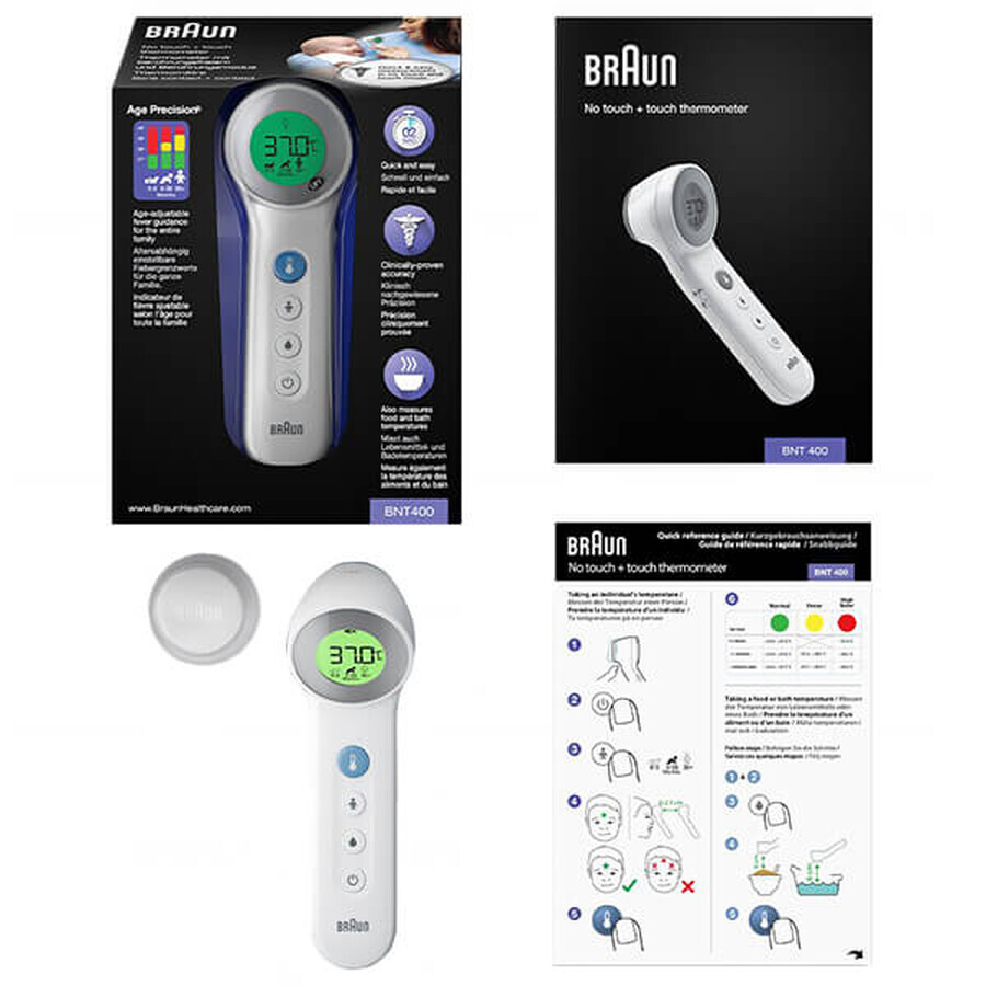 Braun BNT 400, berührungsloses 5-in-1-Stirnthermometer mit Age Precision, weiß