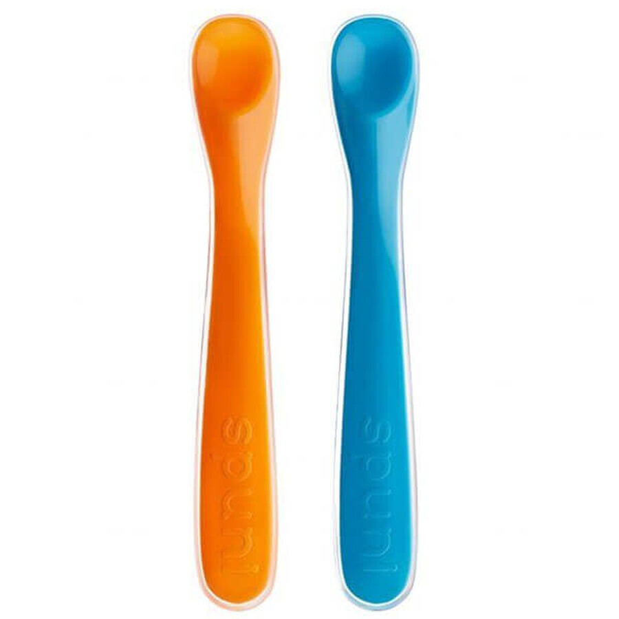 Spuri, feeding spoon, level 2, orange and turquoise, from 8 months, 2 pieces