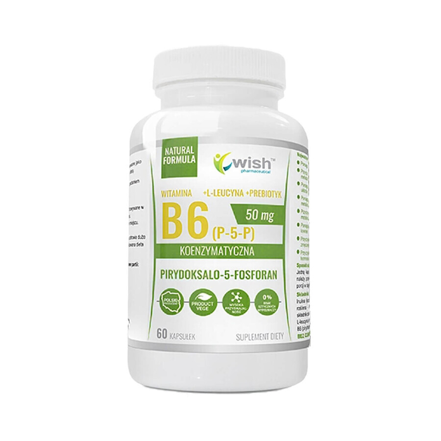 Wish, Vitamine B6 P-5-P coenzymatique 50 mg + prébiotique, 60 gélules