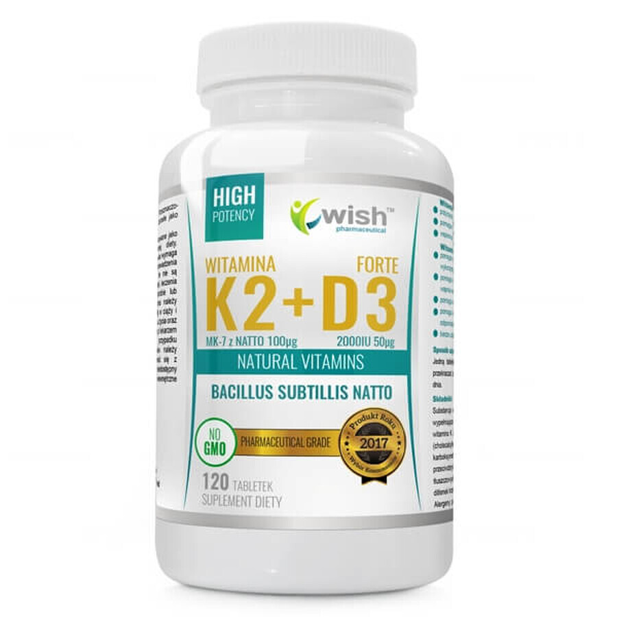 Wish Vitamin K2 100 µg + D3 2000 IU Forte, 120 Tabletten