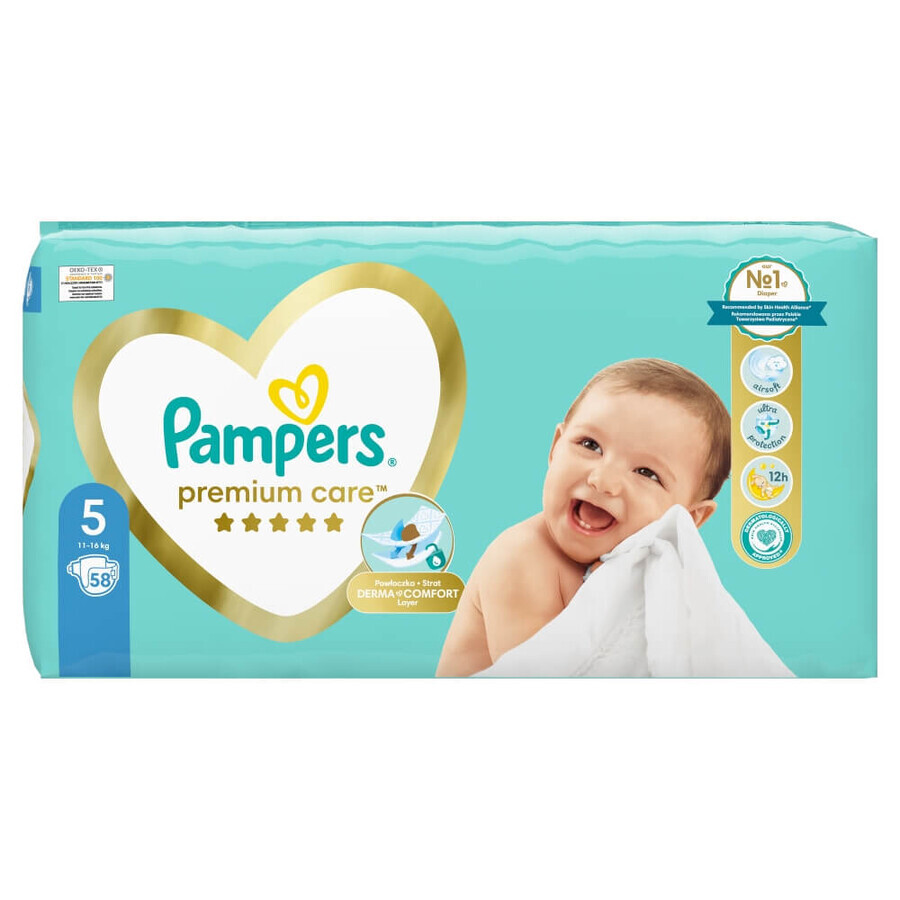 Pampers Premium Care, diapers, size 5, Maxi, 11-16 kg, 58 pcs