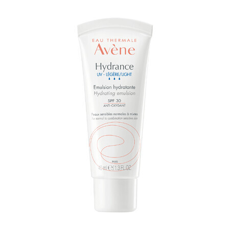 Avene Hydrance UV, crema hidratante ligera, pieles sensibles, normales y mixtas, FPS 30, 40 ml