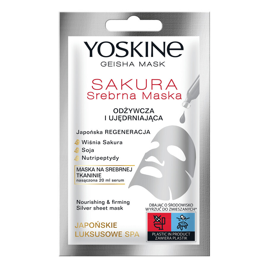 Yoskine Geisha Mask Sakura, masker van zilverstof, voedend en verstevigend, 20 ml