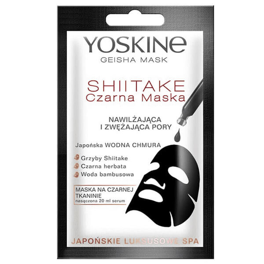 Yoskine Geisha Masker Shiitake, masker van zwarte stof voor hydratatie en poriënvernauwing, 20ml