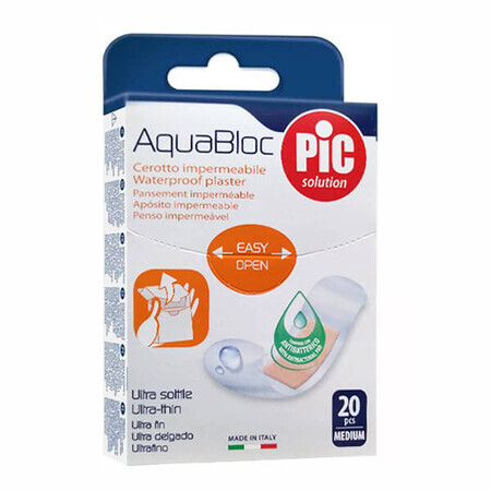 Pic Solution AquaBloc Dressings, Antibacterial, Waterproof, 19mm x 72mm, 20 Pieces