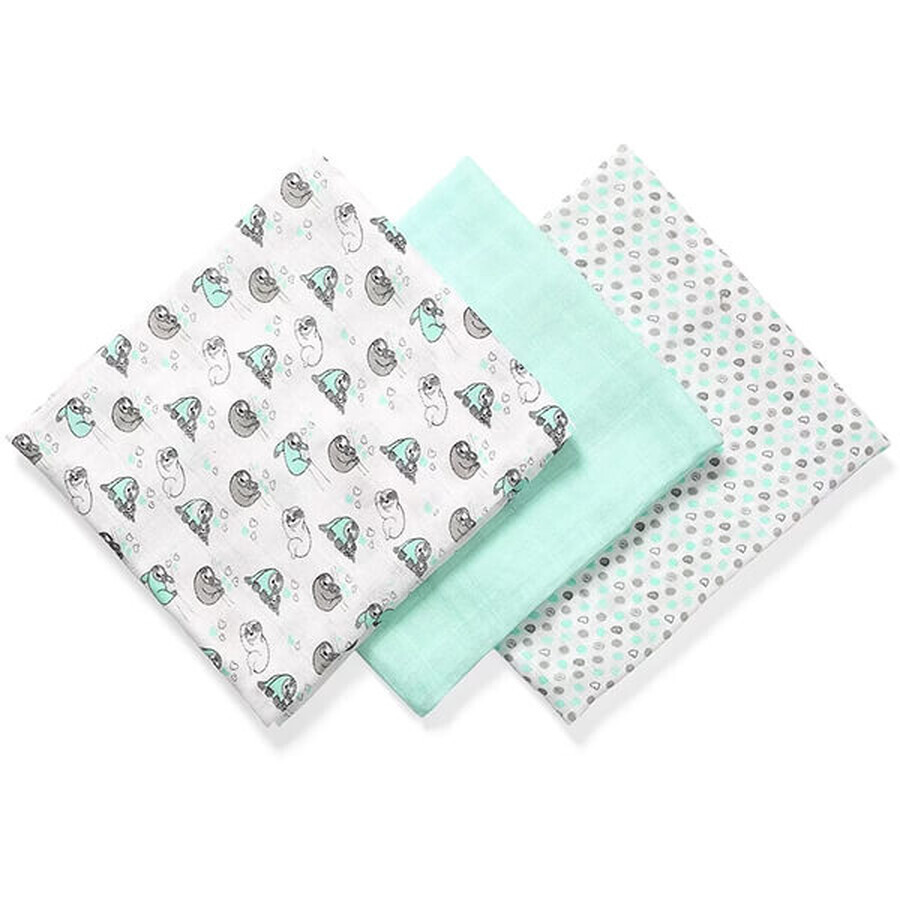 BabyOno, bamboo diaper, mint, 70 x 70 cm, 3 pcs