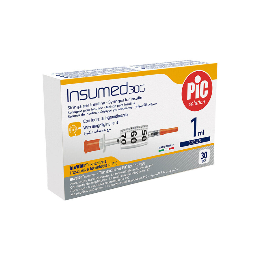 Pic Solution Insumed, Insulinspritzen 1 ml, 30G x 8mm, 30 Stück