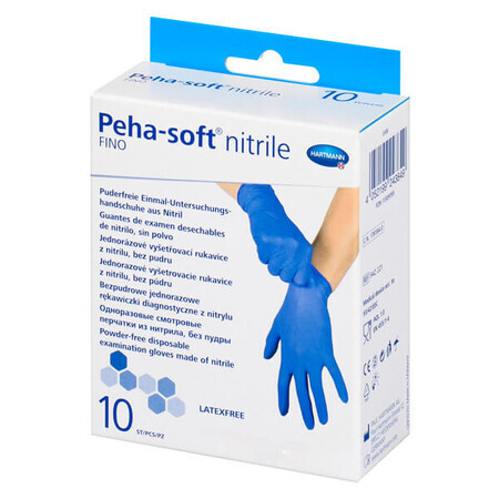 Peha-soft nitrile fino, Nitrilhandschuhe, unsteril, puderfrei, blau, Größe S, 10 Stück