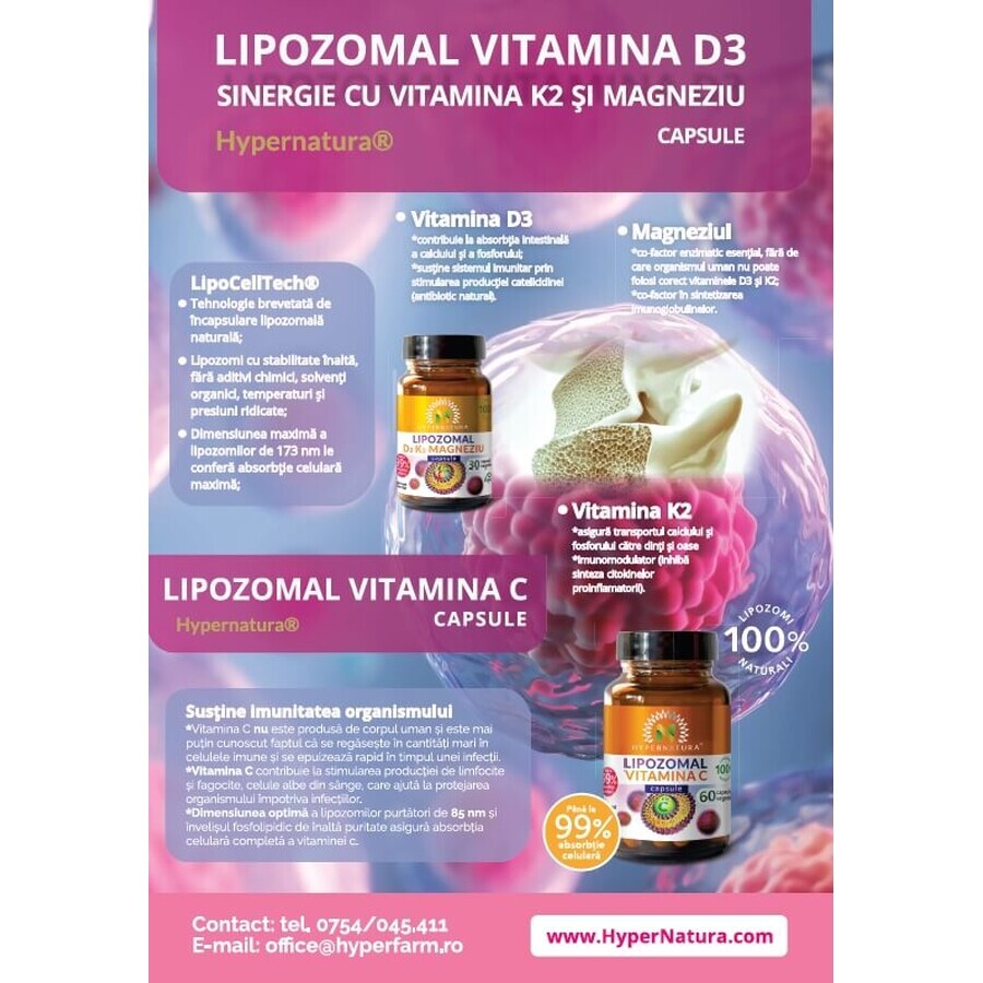 Lipozomal Vitamina D3 + K2 Magneziu, 30 capsule, Hypernatura