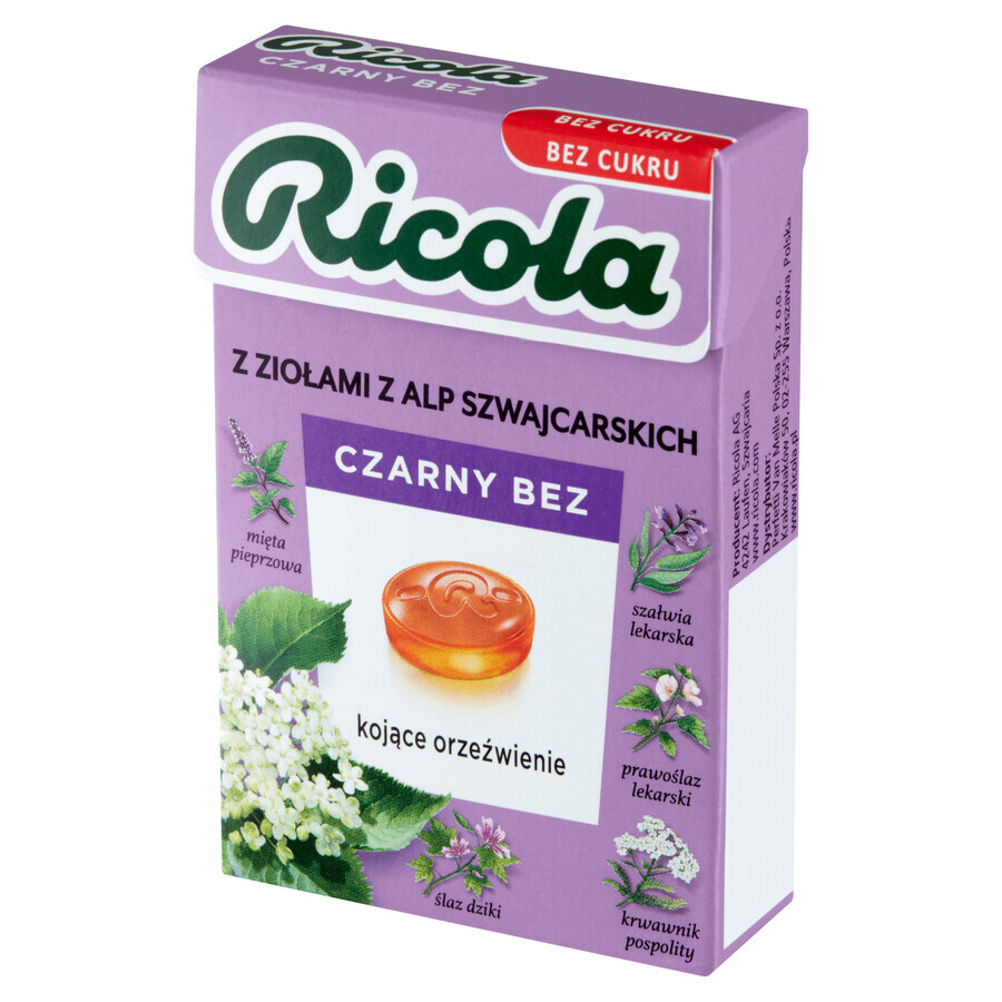 Ricola Black Elderberry, bomboane elvețiene pe bază de plante, fără zahăr, 27.5 g