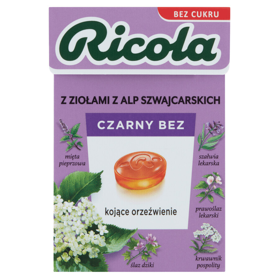 Ricola Black Elderberry, bomboane elvețiene pe bază de plante, fără zahăr, 27.5 g