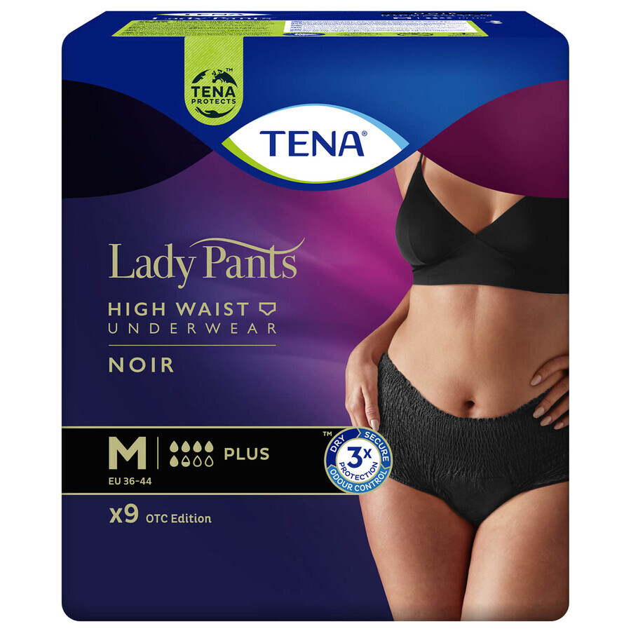 Tena Lady Pants Noir, slip absorbant, taille M, 75-105 cm, Plus, 9 pièces