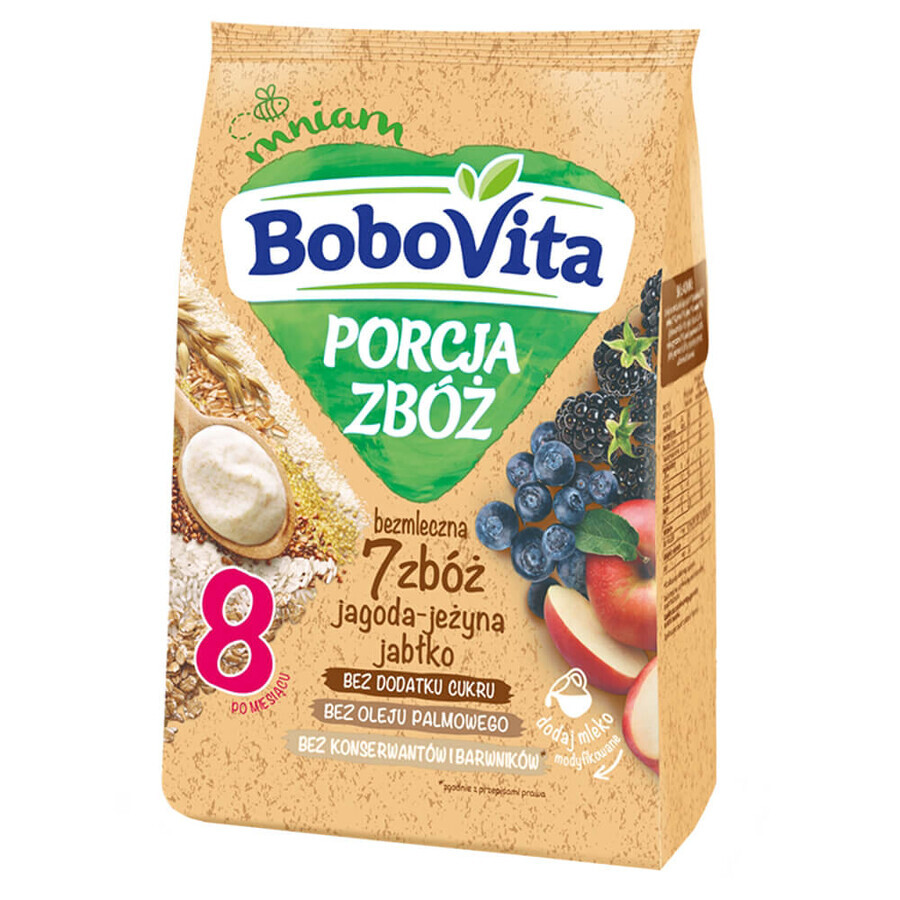 BoboVita Porcja Zbóż Porridge 7 cereale, afine, mure, mere, fără lapte, fără zahăr adăugat, după 8 luni, 170 g