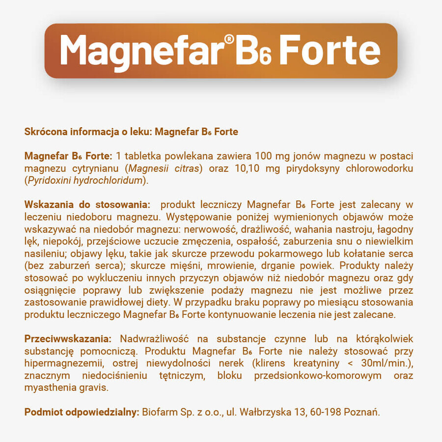 Magnefar B6 Forte 100 mg + 10,10 mg, 60 compresse rivestite con film