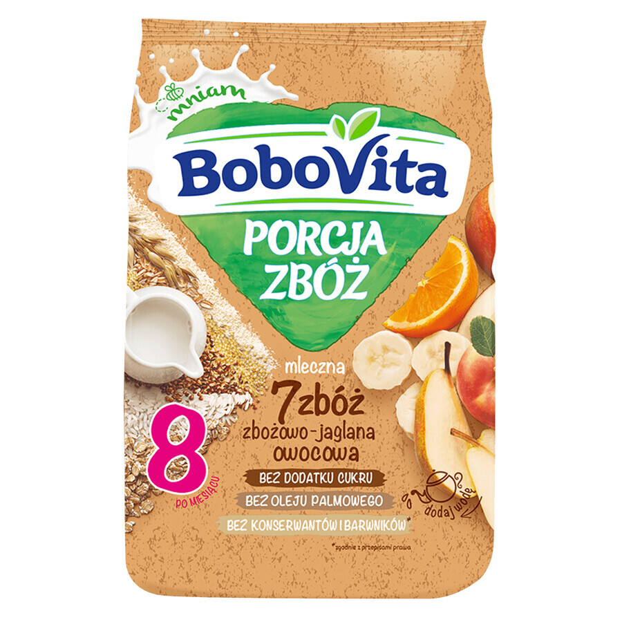 BoboVita Porcja Zbóż Porridge di cereali e uova 7 cereali, frutta, latte, dopo 8 mesi, 210 g, Nutricia