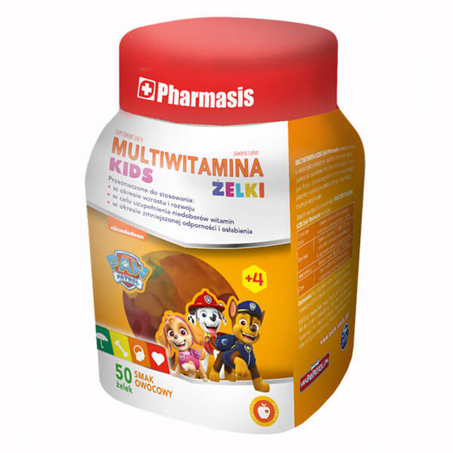 Pharmasis Multivitamin Kids, jelly beans pentru copii peste 4 ani, aromă de fructe, 50 bucăți