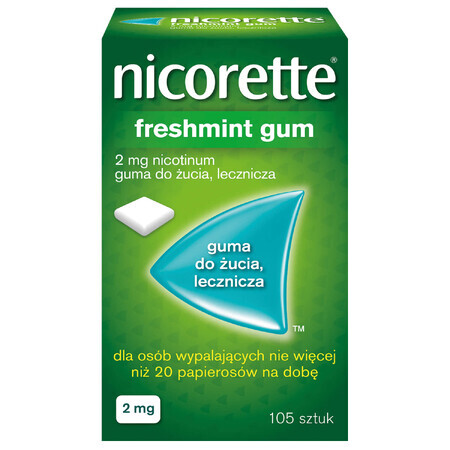 Nicorette FreshMint Gum 2 mg, gomme à mâcher, médicinale, 105 pièces