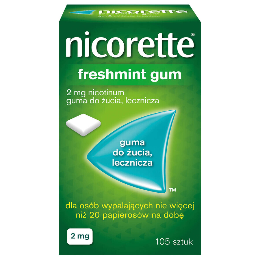 Nicorette FreshMint Gum 2 mg, gomme à mâcher, médicinale, 105 pièces