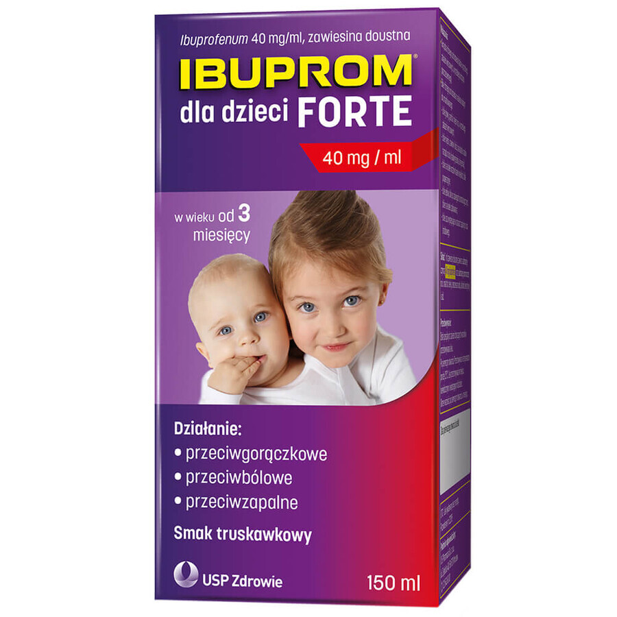 Ibuprom for children Forte 200 mg/ 5 ml, oral suspension, from the age of 3 months, strawberry flavor, 150 ml