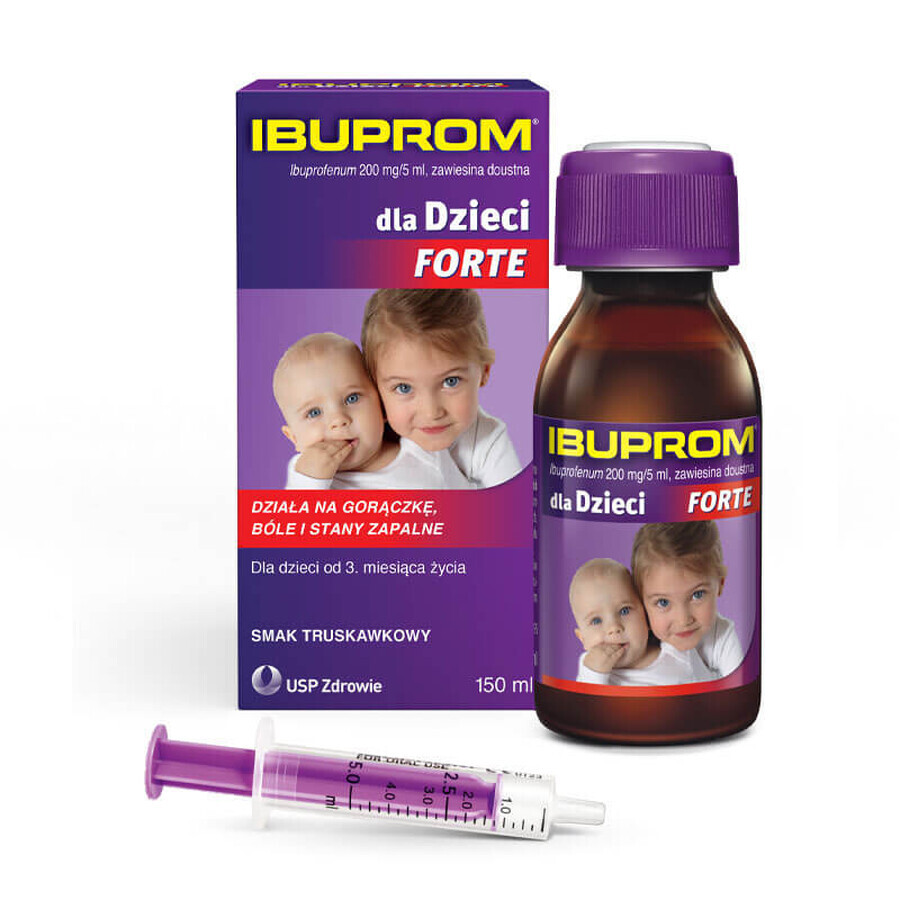 Ibuprom for children Forte 200 mg/ 5 ml, oral suspension, from the age of 3 months, strawberry flavor, 150 ml