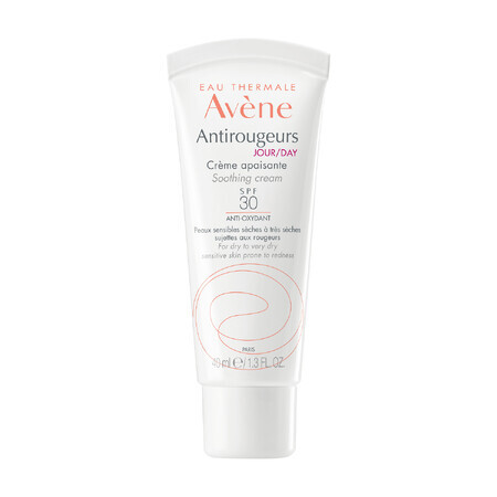 Avene Antirougeurs Jour, crema facial calmante, pieles sensibles y muy secas, SPF 30, 40 ml