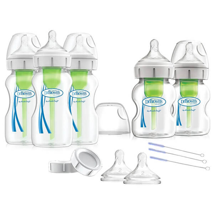 Dr Brown's Options+, Large Starter Set, Standard Anti-Colic Bottles, Wide Neck, 3 x 270ml + 2 x 150ml