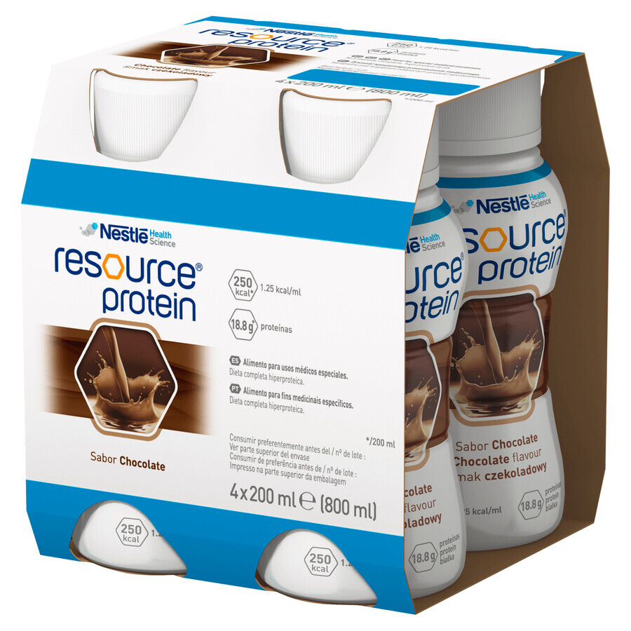 Resource Protein, preparado nutricional, sabor chocolate, 4 x 200 ml