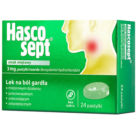 Hascosept 3 mg, mint flavor, 24 hard tablets