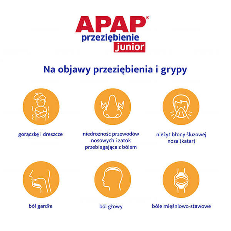 Apap Przeziębienie Junior 300 mg + 20 mg + 5 mg, Pulver zum Einnehmen, 6 Beutel