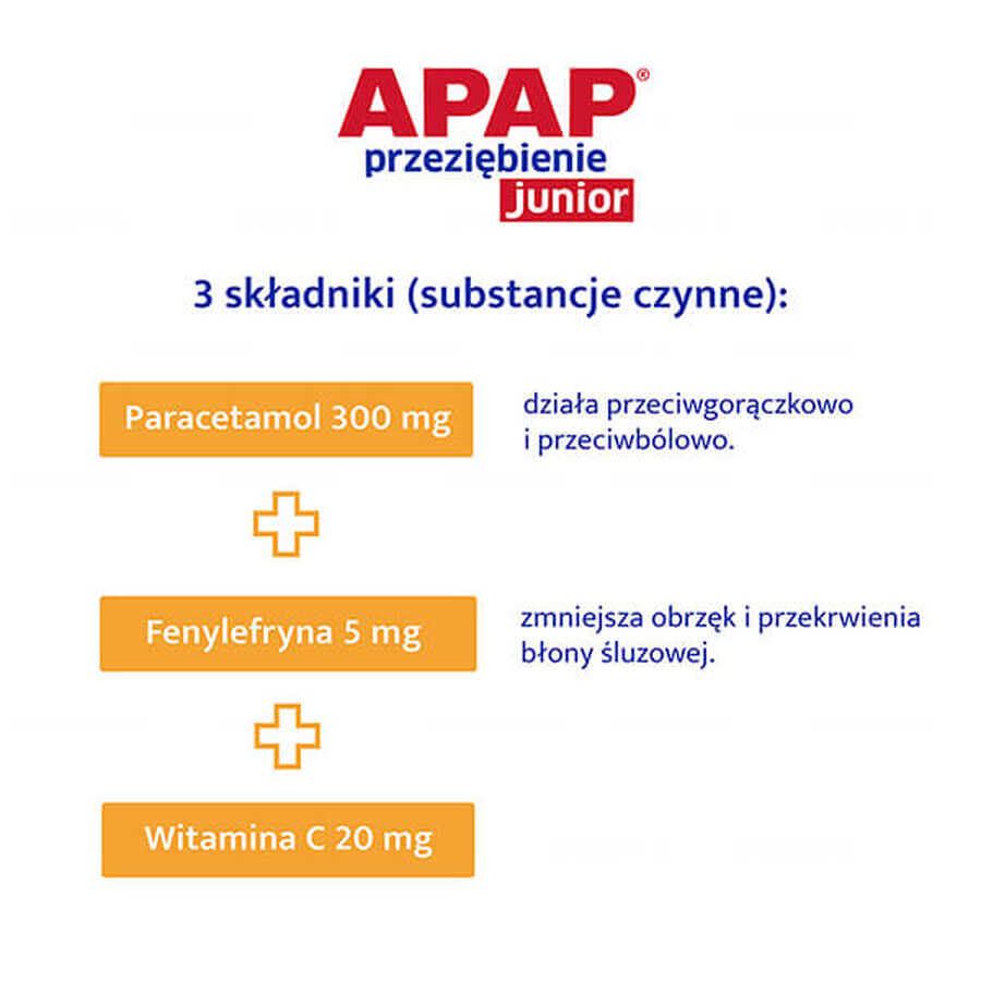 Apap Przeziębienie Junior 300 mg + 20 mg + 5 mg, Pulver zum Einnehmen, 6 Beutel