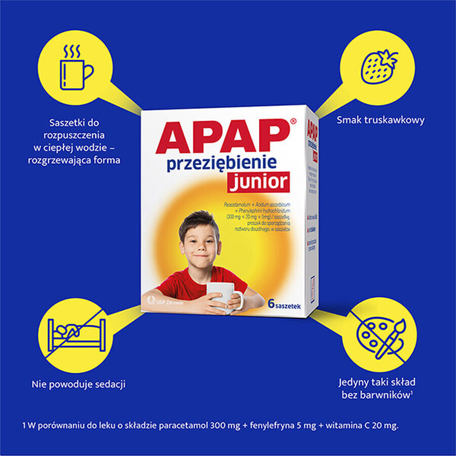 Apap Przeziębienie Junior 300 mg + 20 mg + 5 mg, Pulver zum Einnehmen, 6 Beutel